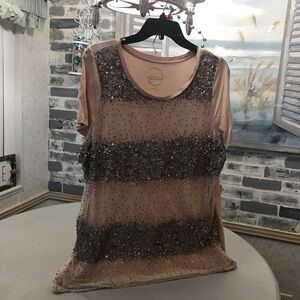 INC International Concepts Pink and Silver Sequin Blouse